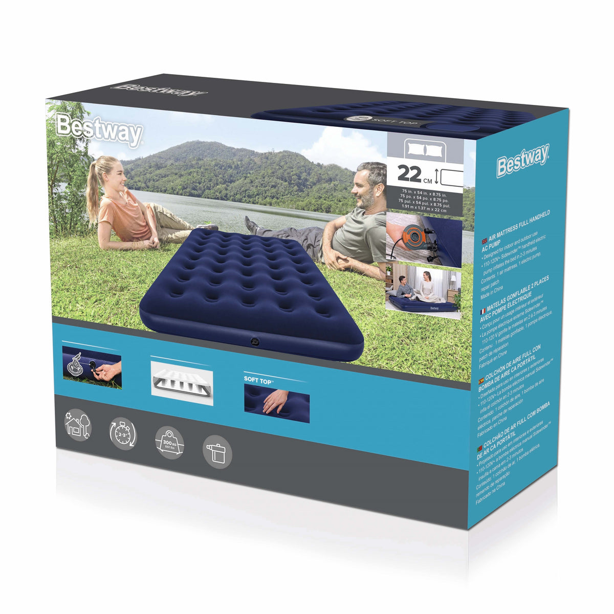 Colchon Inflable Matrimonial Con Bomba Electrica Bestway