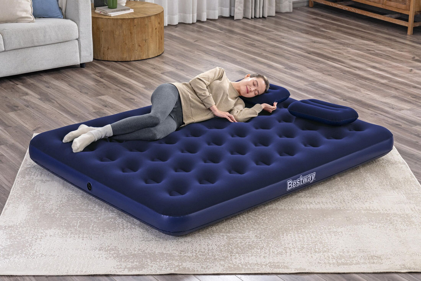 Colchón Inflable Queen Size Con Bomba Y Almohadas Bestway