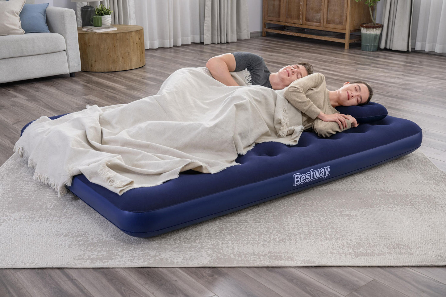 Colchón Inflable Queen Size Con Bomba Y Almohadas Bestway